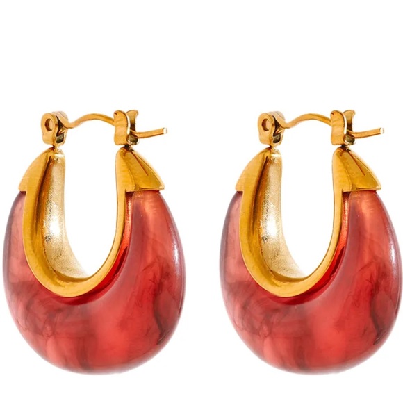 Stainless Steel Acetic Acid Resin Hollow Chunky Hoop Earrings for Women - Picture 4 of 8